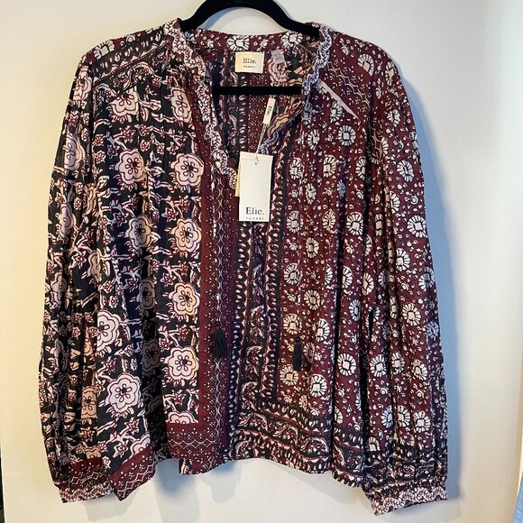 Ellie Tahari Floral Print Cotton Puff Sleeve Blouse, XL - NWT - Picture 1 of 7